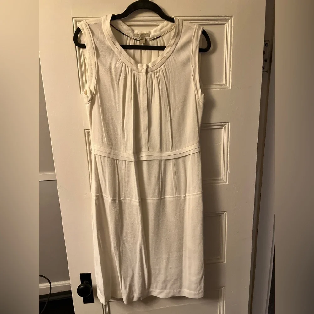 Burberry Cream Sleeveless Pleated Midi Dress